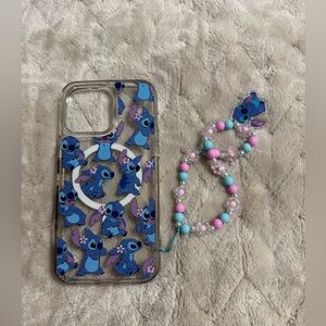 Clear Stitch IPhone 15 Pro Max Case with Beaded Phone Charm
